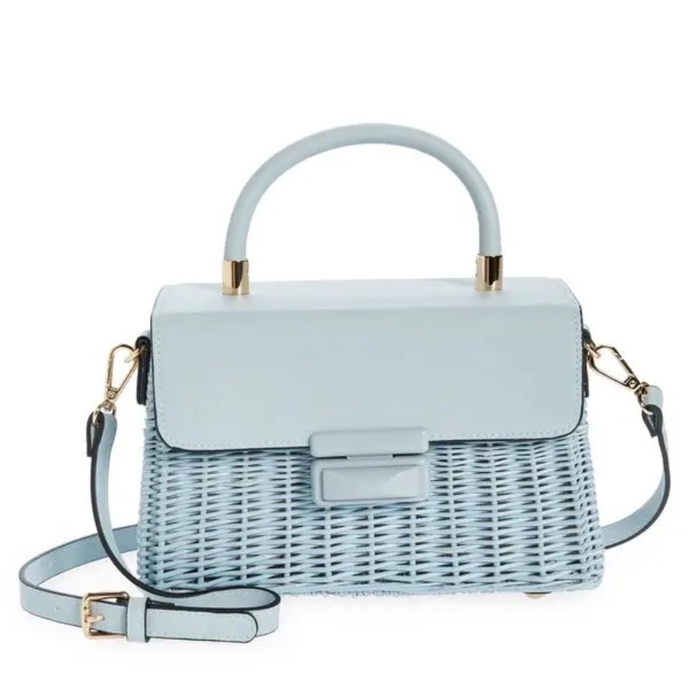 BTB Los Angeles Victor Rattan Top Handle Shoulder Strap Steel Blue Bag